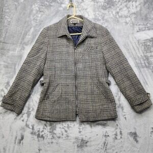 Vintage Maurices Coat Womens M Gray Blue Plaid Wool Full Zip Blazer Jacket Lined
